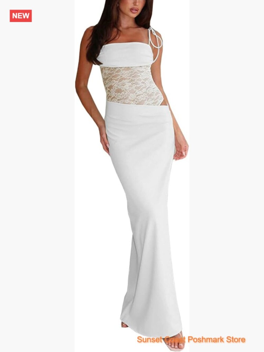 Sexy Lace Patchwork Maxi Dress Spaghetti Straps Y2K Sheer Bodycon Club Cocktail